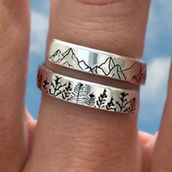 FREE SHIPPING Silver Mountain Cuff Bracelet & Wrap Ring, adjustable, NEW - Picture 3 of 7